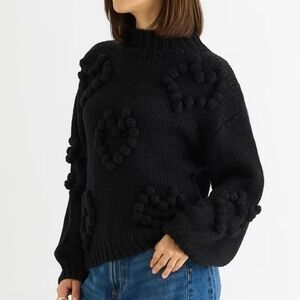 Racheal Black Oversized Pompom Heart Sweater - NEW